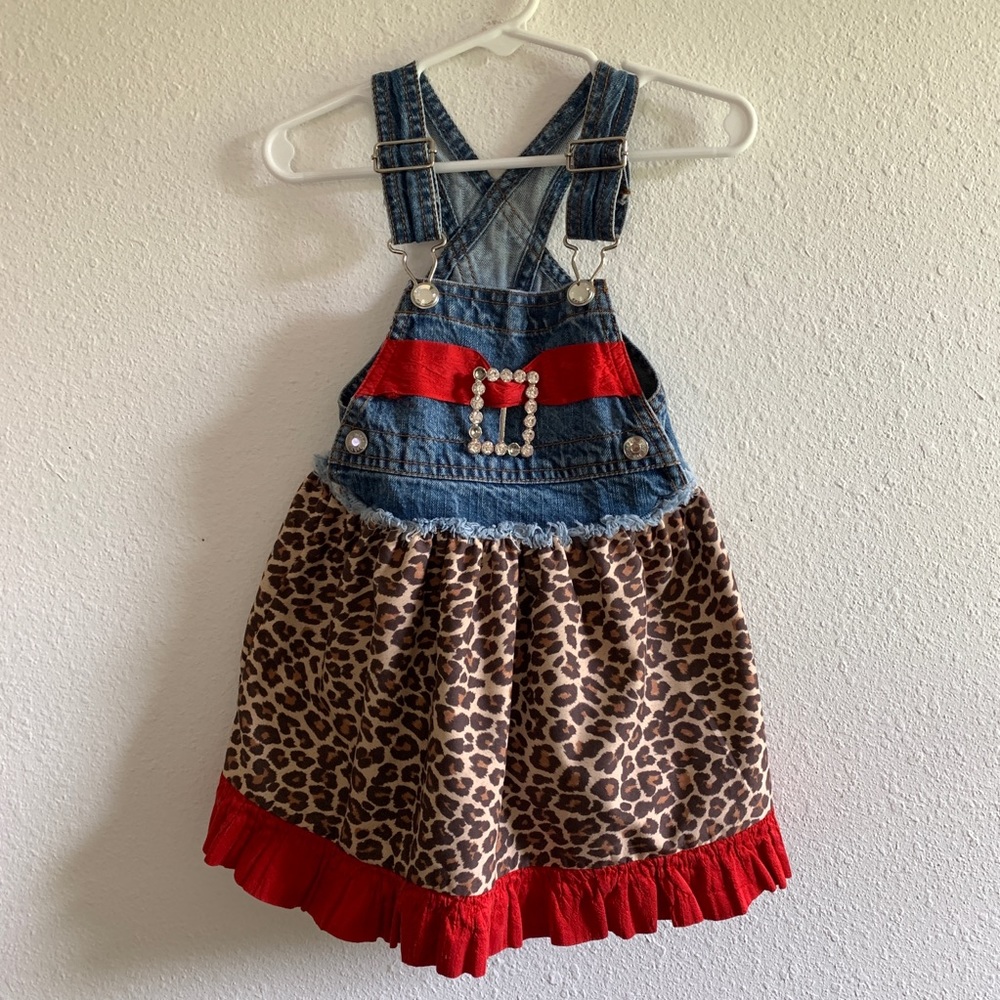 My vintage baby leopard ruffle overalls dress